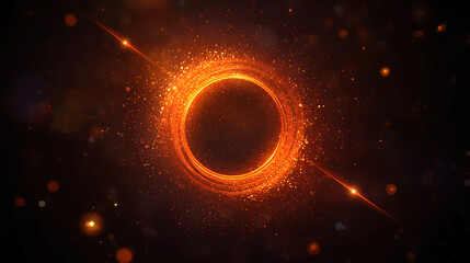 glowing orange ring with particles and beams in space