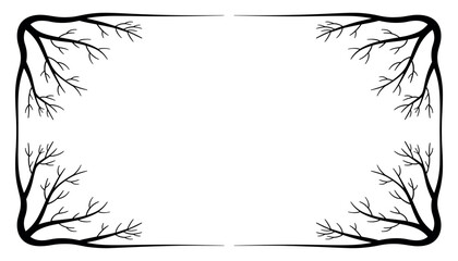 Black bare tree branches border frame
