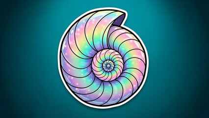 Colorful nautilus shell spiral design element.