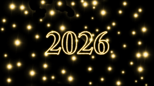 2026年を祝う　抽象的な金色に輝くライトペインティング
