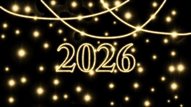 2026年を祝う　抽象的な金色に輝くライトペインティング
