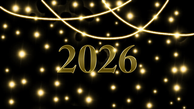 2026年を祝う　抽象的な金色に輝くライトペインティング
