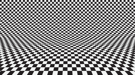 Abstract 3D checkered background with optical illusion perspective. Perfect for retro, psychedelic, or modern design projects.