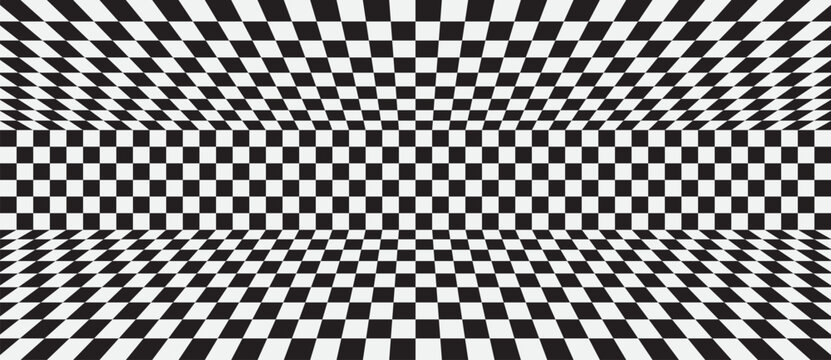 Abstract 3D checkered background with optical illusion perspective. Perfect for retro, psychedelic, or modern design projects.