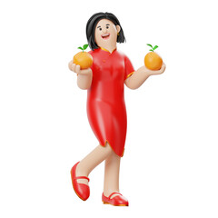 3D Rendering of Woman Celebrating Chinese New Year