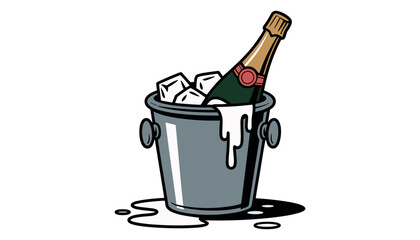Champagne bottle in ice bucket with melting ice gray bucket © Tania