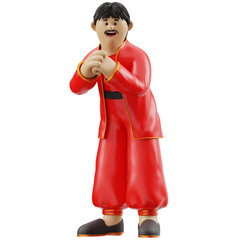 3D Render of Man Wearing Chinese Clothing