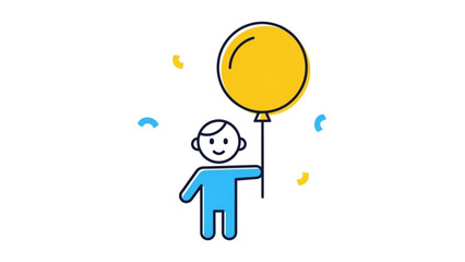 Joyful child holding a yellow balloon simple flat illustration for celebration and childhood concepts isolated on white