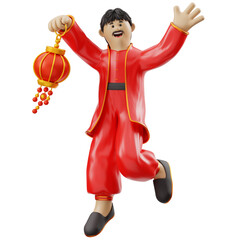 3D Rendering of Man Celebrating Lunar New Year