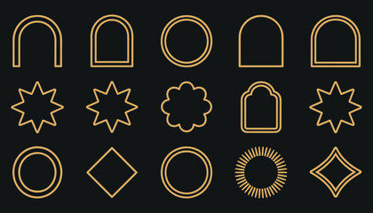 Gold line of various shapes on black background lines arches