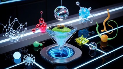 Colorful cocktail with vibrant particles floating.