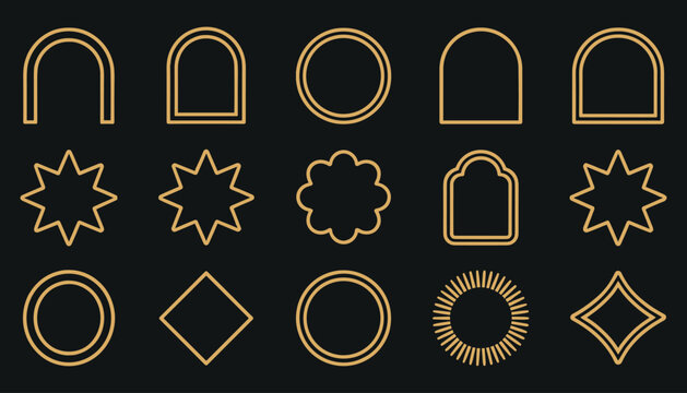 Gold line of various shapes on black background lines arches