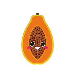 Cute papaya, fun cartoon character, exotic tropical fruit, big eyes, happy smiling face, kawaii style, icon vector illustration.