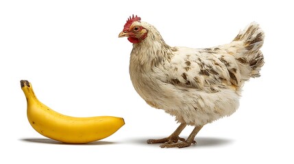 chicken with banana isolated on white background 