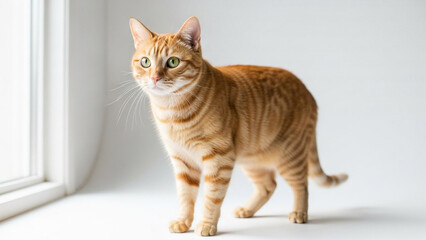 Realistic Orange Tabby Cat Standing Naturally With Full Body Visible In Natural Daylight On Clean Minimal Background