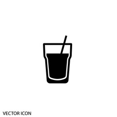 Beverage glass with straw icon in black and white