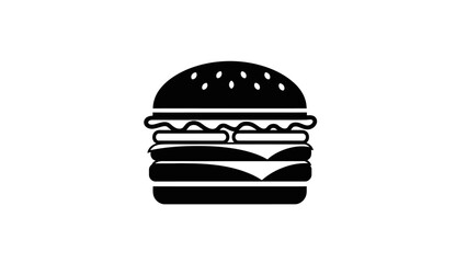 Fototapeta premium Minimalist black silhouette of a classic hamburger with sesame seeds