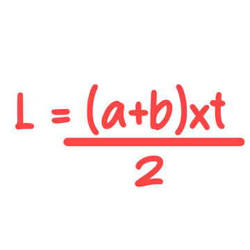 Cute handwritten trapezoid area formula icon, great for geometry drills, worksheets, or illustrating clear, simple, and playful shape calculation designs.