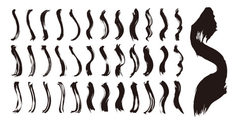 筆で書いた手書きの縦線のひと揃い。