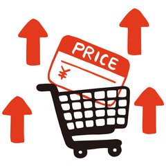 Shopping Basket with Price Tags and Up Arrow Vector &ndash; Inflation Concept