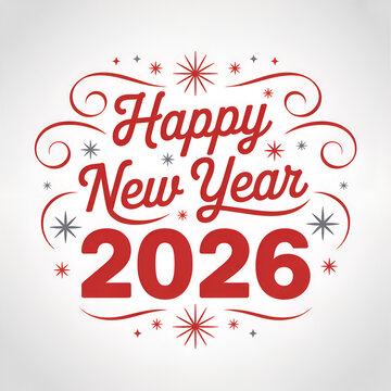 Festive happy new year 2026 design with red ribbons and fireworks perfect for holiday greetings