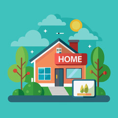Cozy Home Illustration with Garden