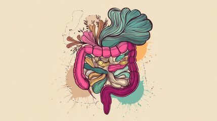 Digestive system intestine gut colon stomach healthy anatomy healthcare medical abstract digestive system illustration with colorful intestine gut colon stomach abstract anatomy art style