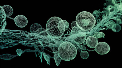 Abstract network digital sphere neural structure science background medical anatomy lymphatic system fluid flow biological cell glowing mesh turquoise line abstract network digital sphere neural
