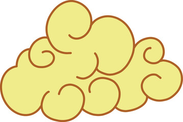 Stylized Yellow japanese  Cloud Ornament Illustration with Curved Line Art