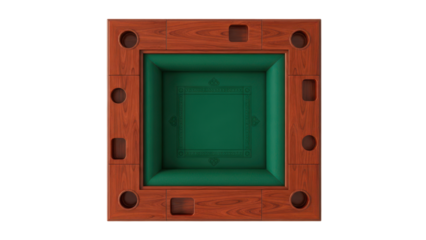 Top view of a game table surrounded by four chairs for playing cards or board games isolated on white background