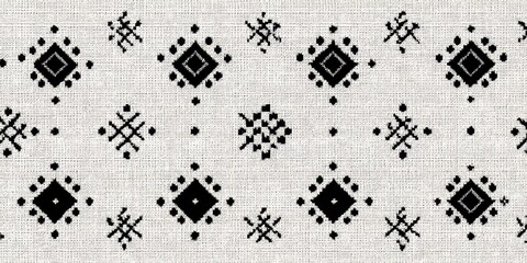 Traditional black and white geometric embroidery pattern