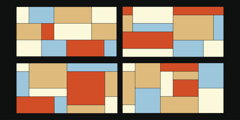Colorful abstract Bento grid vector with rectangles in four unique compositions