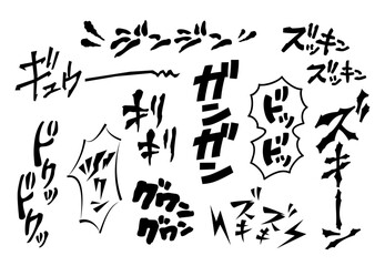 頭痛、片頭痛の痛み、症状についてのオノマトペ・効果音の文字素材セット（手書き・擬音語）