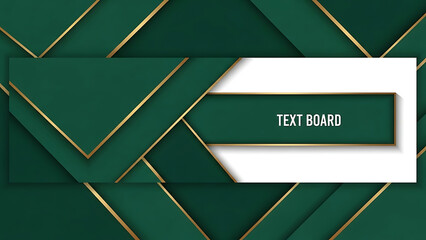 Geometric pattern with gold accents on a green background featuring a text board
