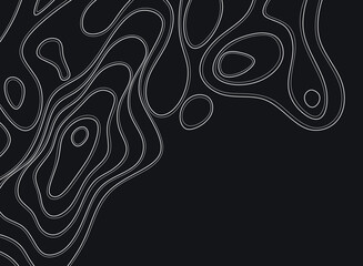 Abstract contour topographic pattern with smooth relief lines. Minimalist black and white background design for projects. Illustration with wavy lines.