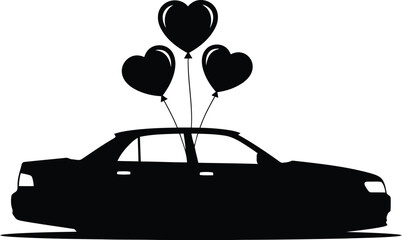 Romantic car silhouette with heart balloons Vector