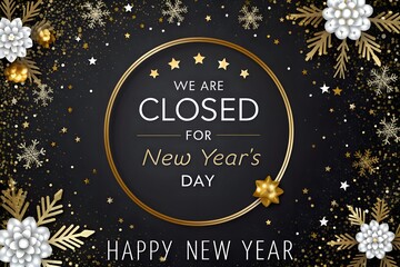 Closed for New Years Day Sign, We Are Closed New Years Day Announcement, Gold Balloons New Year Closure Notice, Happy New Year Business Closed Graphic, Luxury New Years Day Closure Poster