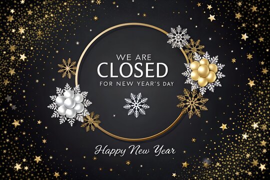 Closed for New Years Day Sign, We Are Closed New Years Day Announcement, Gold Balloons New Year Closure Notice, Happy New Year Business Closed Graphic, Luxury New Years Day Closure Poster