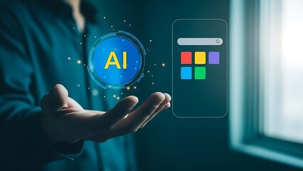 A person interacts with an ai interface on a futuristic screen