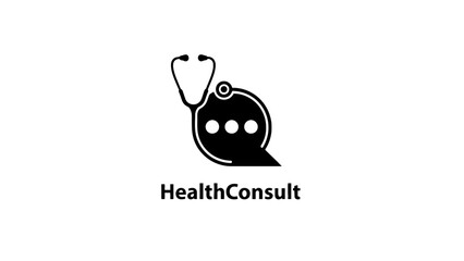 Obraz premium HealthConsult logo with stethoscope and speech bubble on white background