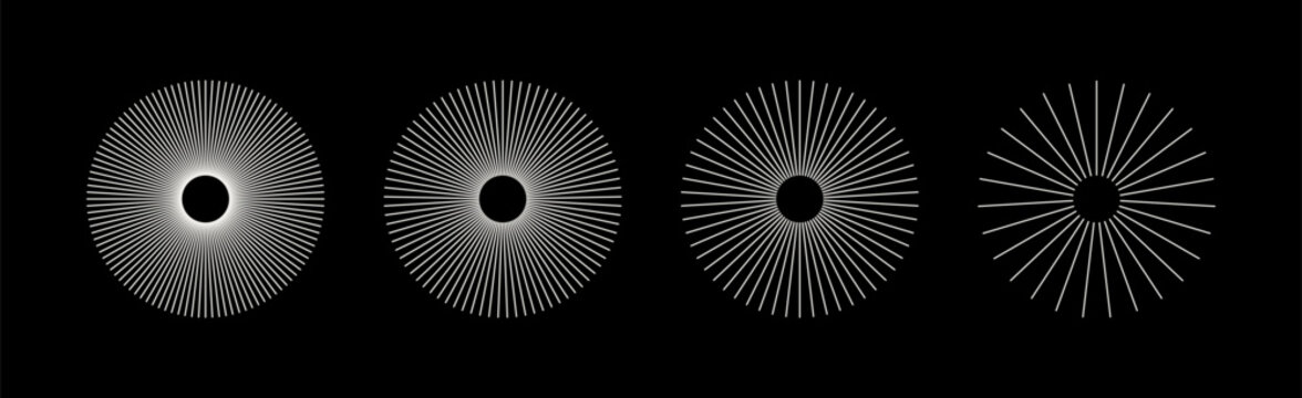 Radial circle radiation lines in color of the year 2026. Sun star rays set. Ray burst, beams collection. Set of sunburst element, radial stripes. Outline abstract graphic. Circular radial lines.