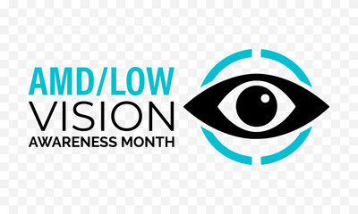 Obraz premium AMDLow or AMD Low Vision Awareness Month is every year in February. Design for banner, cards, prints, social media, poster, flyer and background design template.