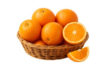 Fresh Oranges Arranged Neatly in Basket Displayed Isolated on a Transparent Background