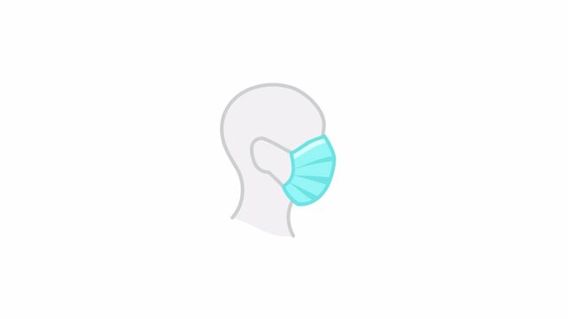 Face Mask Protection Profile Animation &mdash; 2D Flat Vector Loop, Alpha channel transparent background 