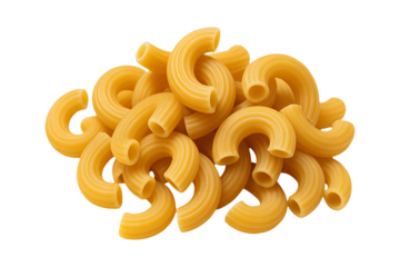 Uncooked Macaroni Pasta Pieces with Curved Tube Shape Isolated on a Transparent Background