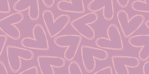 Soft mauve seamless outline heart pattern. Simple doodle pattern. For romantic branding, Valentines packaging, textile prints, digital backgrounds, and elegant love themed compositions