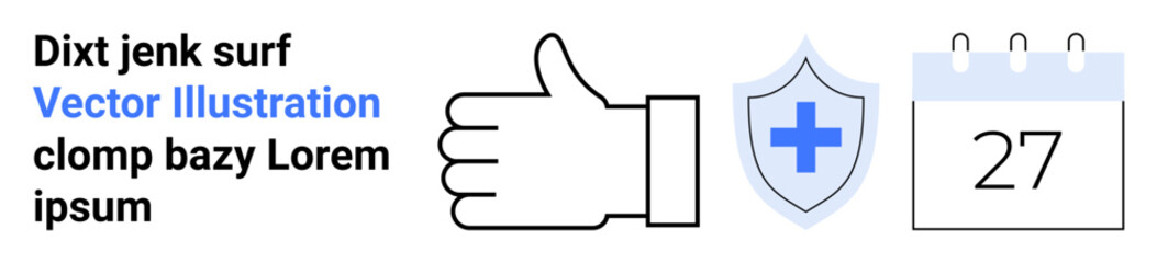 Fototapeta premium Safety, approval, planning, healthcare systems, protection, organization. A thumbs up, shield with cross and a calendar. Safety and planning concept for organized and secure practices