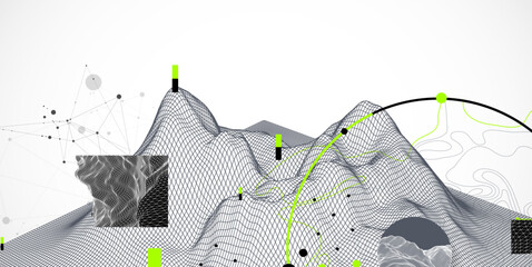 Abstract wireframe mountain background. Modern science or technology art elements. Surface illustration.
