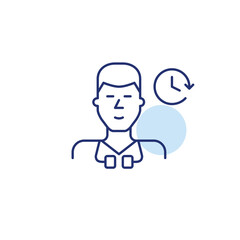 Doctor with stethoscope and clock. Scheduled medical appointments, check-ups, or time-sensitive healthcare. Pixel perfect, editable stroke vector icon