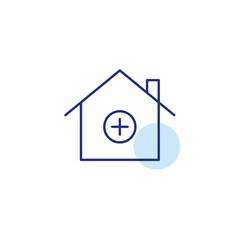 Residence expansion, buying new apartment. Adding smart devices. House and plus. Pixel perfect, editable stroke vector icon